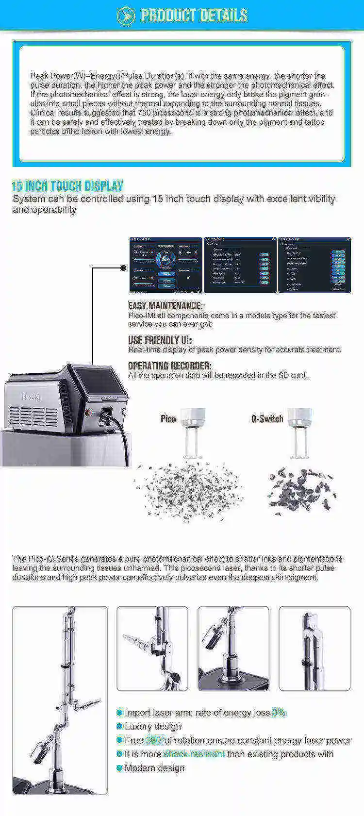 2023 New Design 7 Colors Wavelength 1.5 Ns Eyebrow Washing Tattoo Removal With Laser Machine Portable