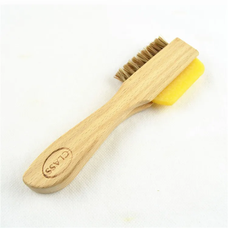 Double Side Suede Rubber Shoe Cleaning Brush Wooden Horse Hair Shoe Shine Brush