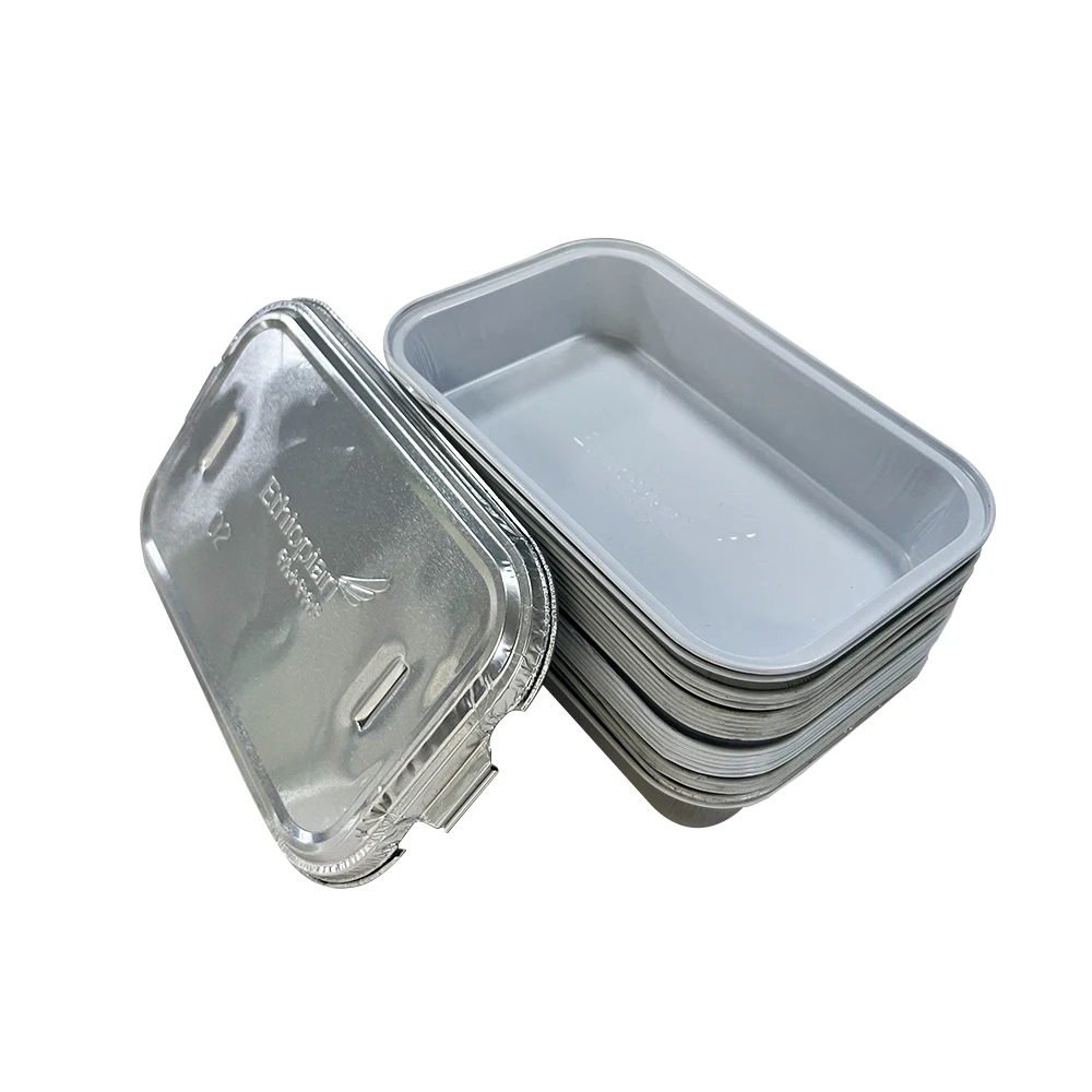 Aluminum Foil Airline Food Packing White Container With Foil Lids Alkuminium Foil Airplane Lunch Boxes