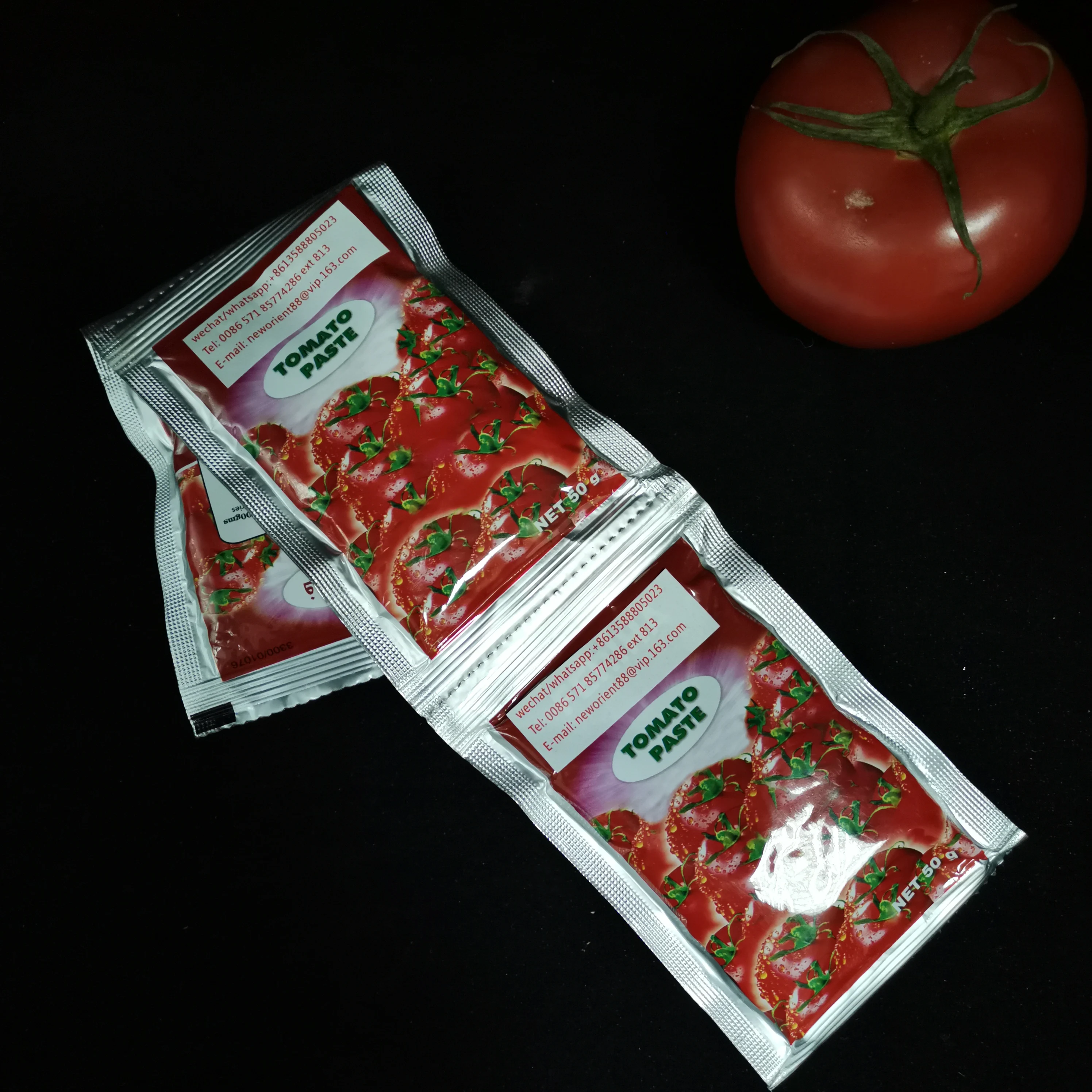 Concentrated Red Color Tomato Paste Halal Tomato Food Sauce 28-30% Brix In 30g 50g 70g Sachet For Halal African Cook