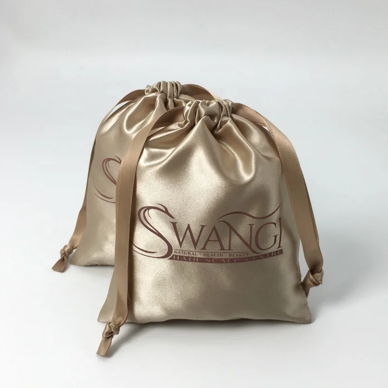 Custom logo printed luxury soft satin gift bags for clothes golden dust pouch for packaging logo custom