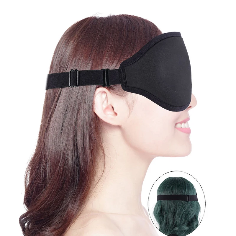 Black 3d Contoured Memory Light Block Blindfold Foam Sleeping Resilient Sponge Eye Mask