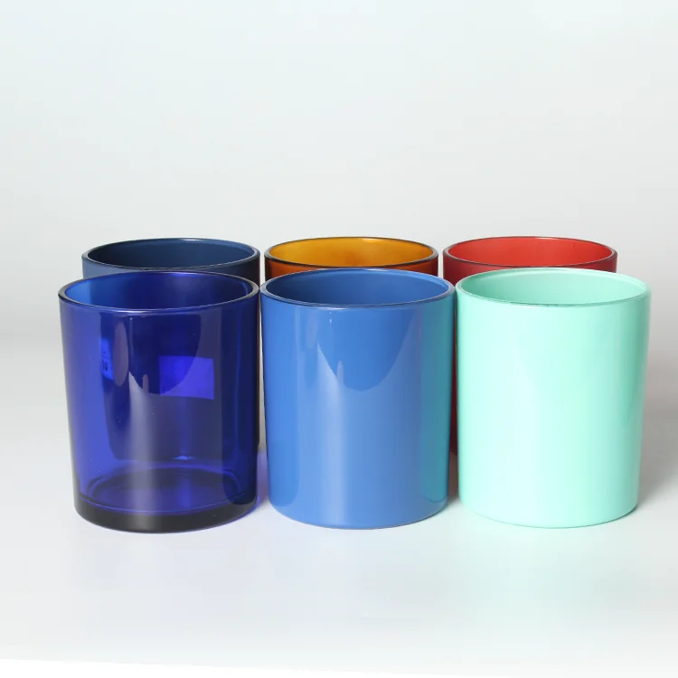 2022 New Wholesale 8oz 10oz  15oz  Glass Candle Vessel For Candle Making Pink Decorative Glass Candle Jar With Lid