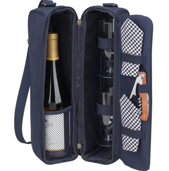 Custom 2 Bottle Travel Wine tote Bag with Cooler Compartment