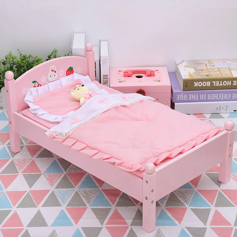 2022 new arrival preschool children wooden pink doll beds girls role-playing games