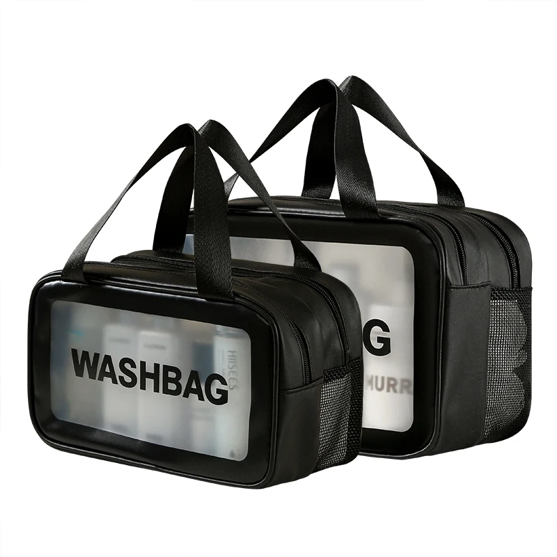Customizable Travel Toiletry Bag Large Clear Makeup Bags Dry/Wet Compartments Travel Makeup Cosmetic Organizer Bag for Women
