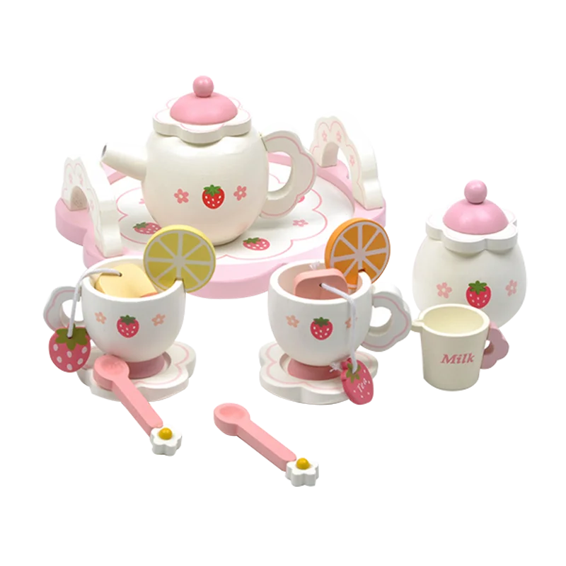 Factory Direct Pretend Play Toy White Wooden High Tea Afternoon Tea Set For Kids