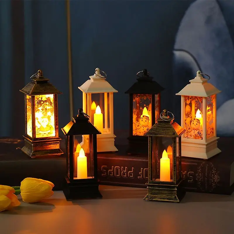 Top Sell Hanging Natural Home Decoration, Christmas Candle Holder Lantern Brown Color Plastic Led Candlestick Lamp