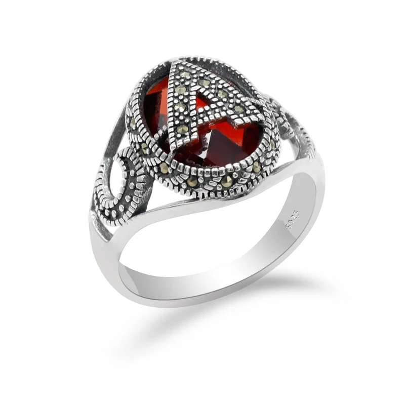 Wholesale 925 Sterling Silver Red Zircon Mosaic Stone Women Ring Letter A Rings for Woman Jewelry