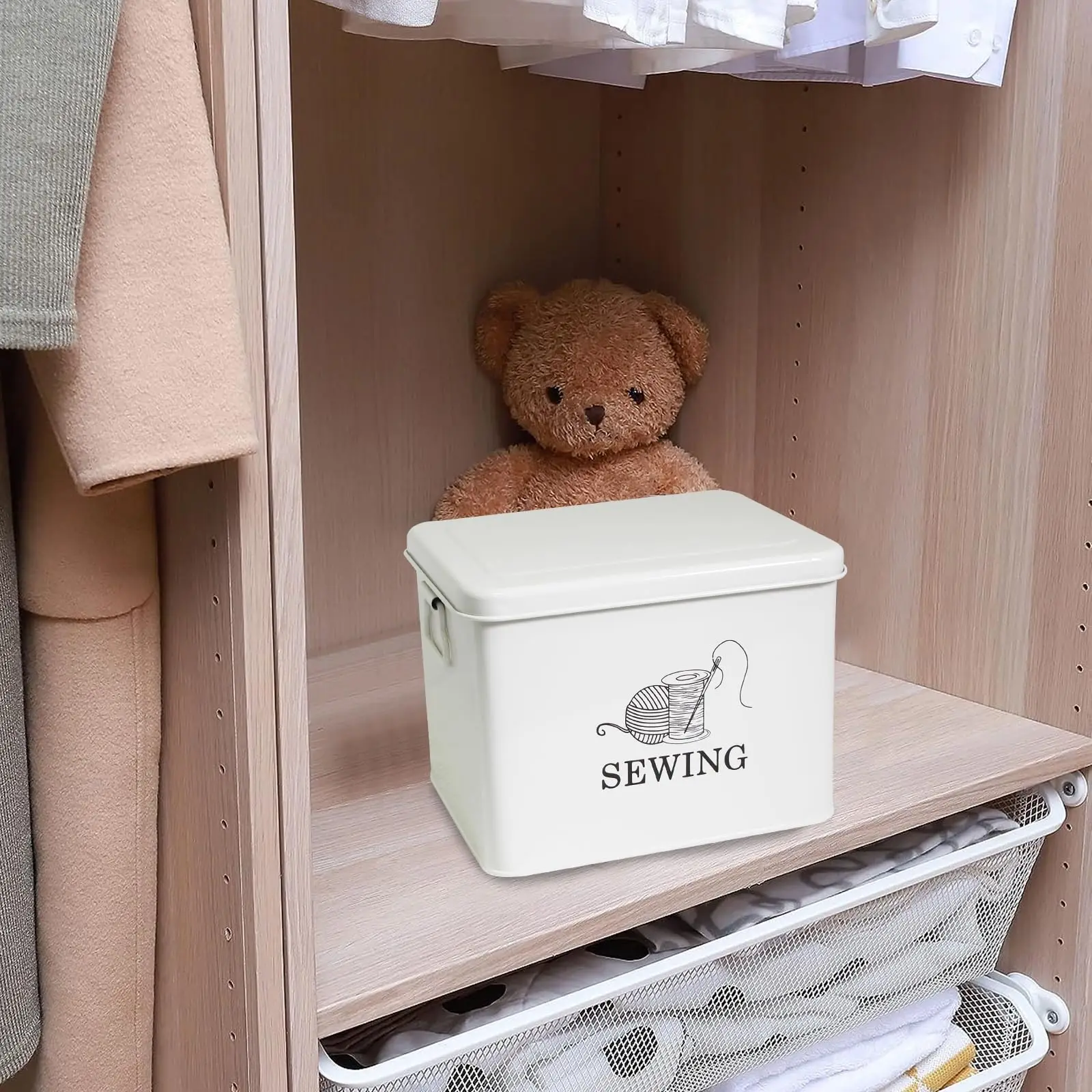 Household Galvanized Iron Sewing Storage Box  Metal Large Space Sewing Kit Storage Tool Box With Tray