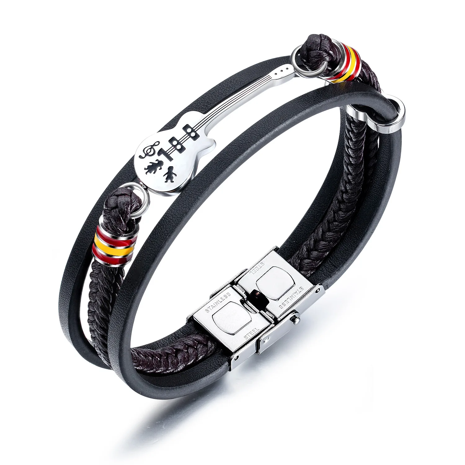 Нержавеющая сталь Pulsera креативный ручной работы Многослойный кожаный мужской браслет из нержавеющей стали оптовая продажа гитарный
