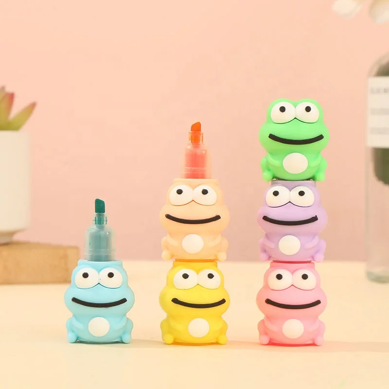 High Quality stacking highlighter mini frog stackable Cute highlighter 6 in 1 highlighter