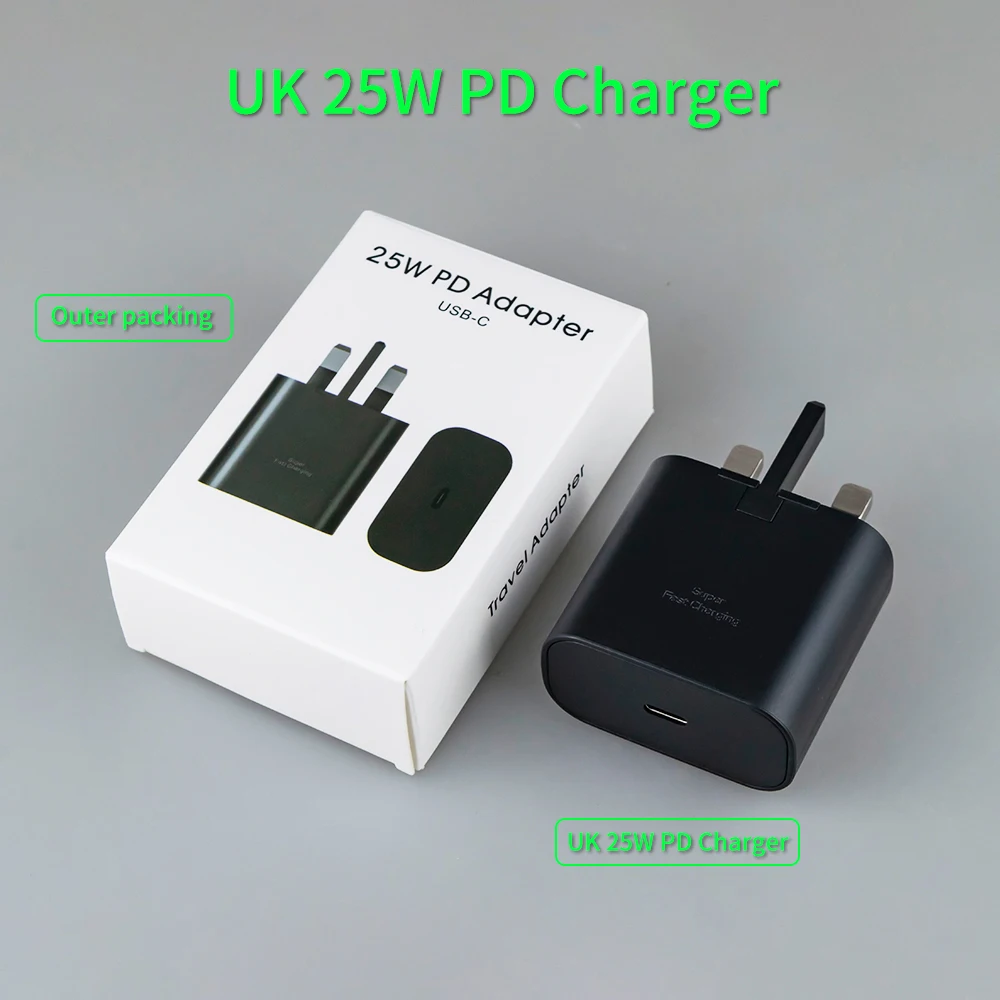 UK Plug Original Super USB C Fast 25W Charger For Samsung Note 10/Note 20/S20 Type C Port Travel Phone Adapter Charger