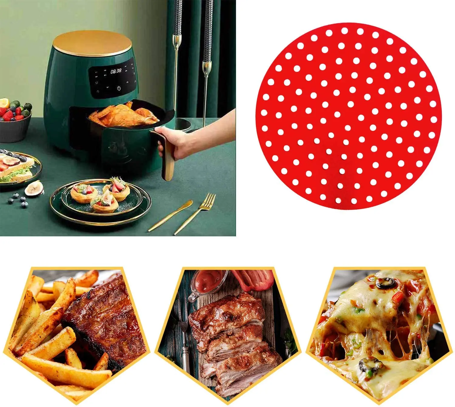 Sanwei Easy Clean Food Grade Perforated Non Stick Bamboo Steamer Liner Round Shape Reusable Silicone Air Fryer Liner