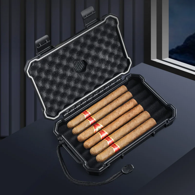 Cigar humidor Portable Men Cigar Box Wholesale Reusable Travel Humidor Cabinet Luxury 6 Finger Plastic ABS Cigar Holder Case