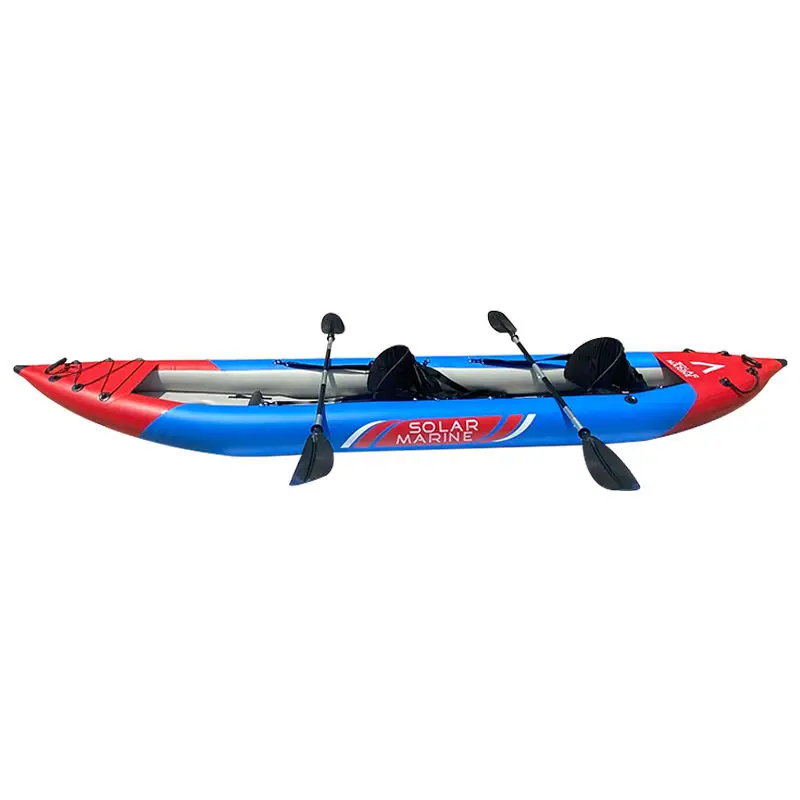 SOLARMARINE 2 Person Tandem Inflatable Fishing Kayak with Air Deck Aluminum Paddles Pump 13 ft Angler Blow Up Canoe