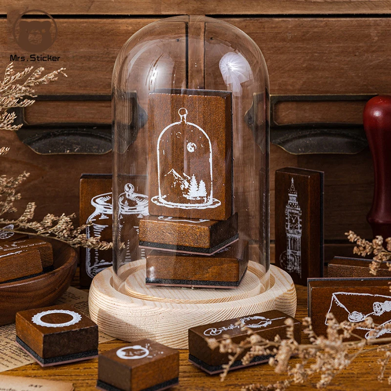 7pcs/box Ephemera Vintage Wooden Rubber Stamp Set DIY Art Crafts Wood Seals Decorative Scrapbooking,Travels Notebooks,Journaling