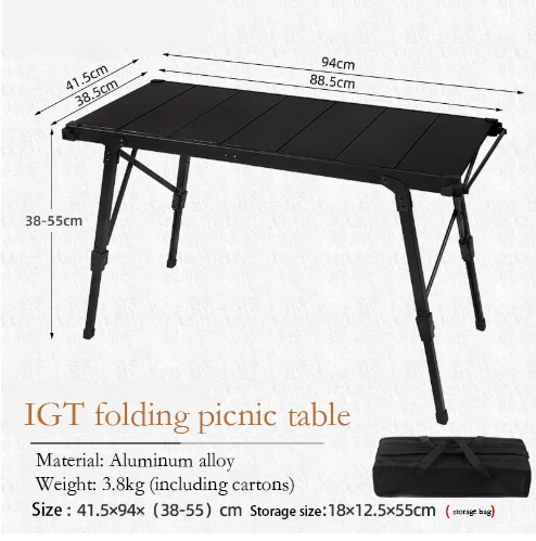 Outdoor Adjustable Aluminum Table Portable Camping Egg Roll Picnic Barbecue Kitchen IGT Mobile Foldable Kitchen Table
