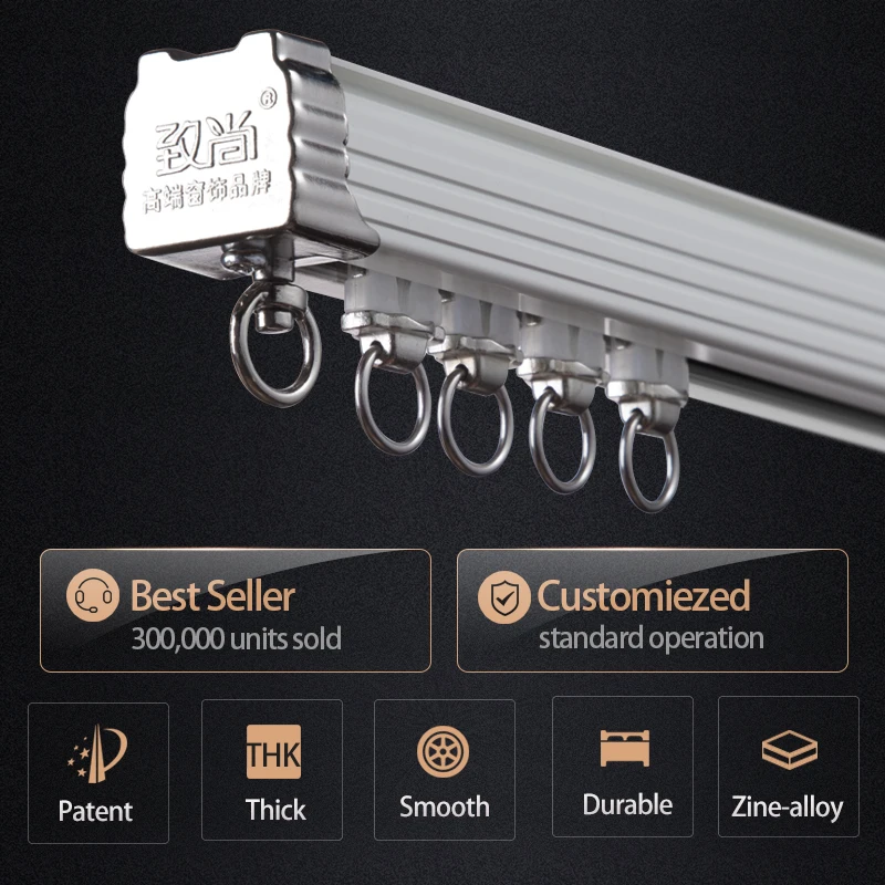 ZSTARR Heavy Duty Curtain Rod Accessories Double Rails Aluminum Ceiling Mounted Track for Household