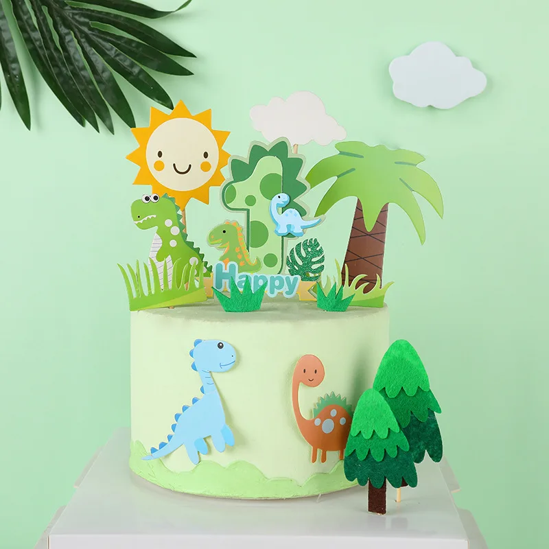 Kids Cake Accessories Dinosaur Happy Birthdays Cake Topper Cartoon Number Animal Cake Paper Top
