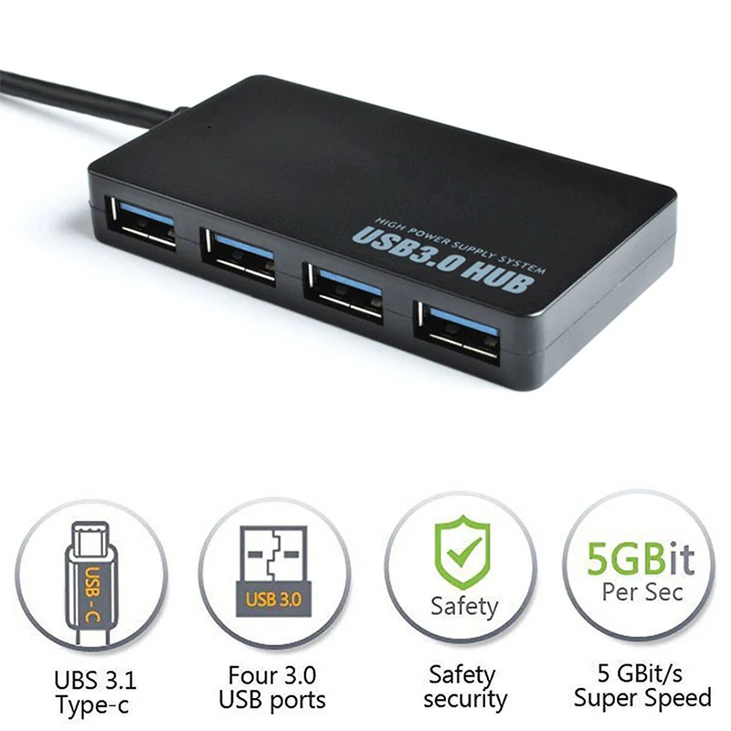 Высокоскоростной мини-концентратор с 4 портами Usb 3.0a на Type