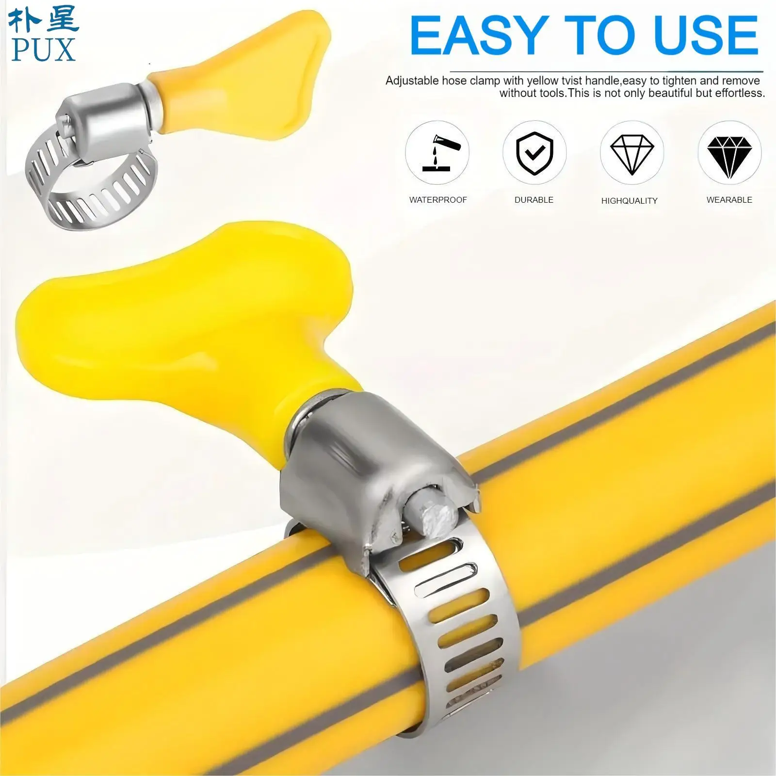 Small American Style Iron Metal Handle Hose Clamp Yellow Plastic Handle Hose Clamp Stainless Steel Hose Clamp