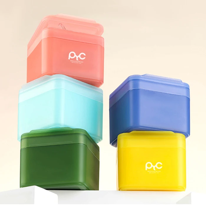 Macaron Color Cosmetic Dispenser Bottle Refillable Square Jar Replaceable Inserts Lid Made PET PP Material Tweezers Included
