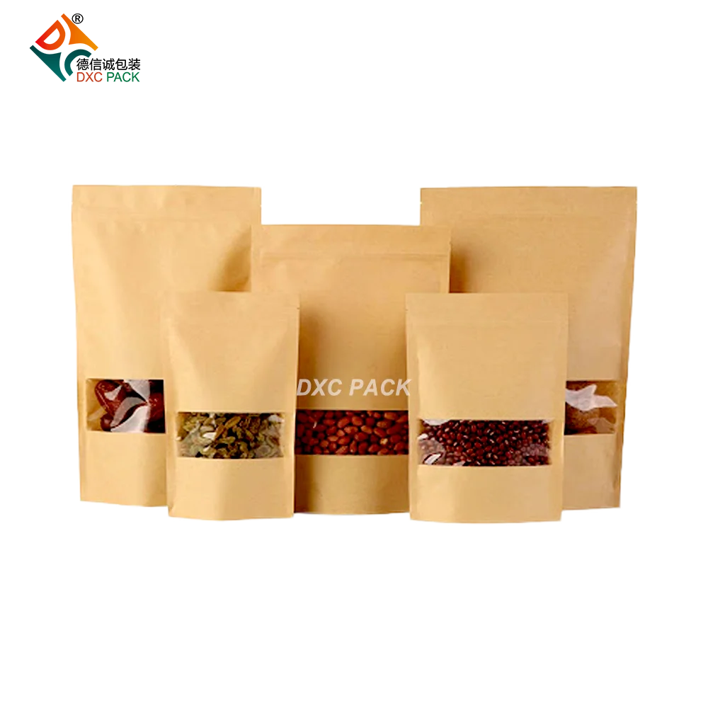 Многоразовые мешки для пищевых продуктов, стоячие пакеты из крафт-бумаги с замком, от производителя окон