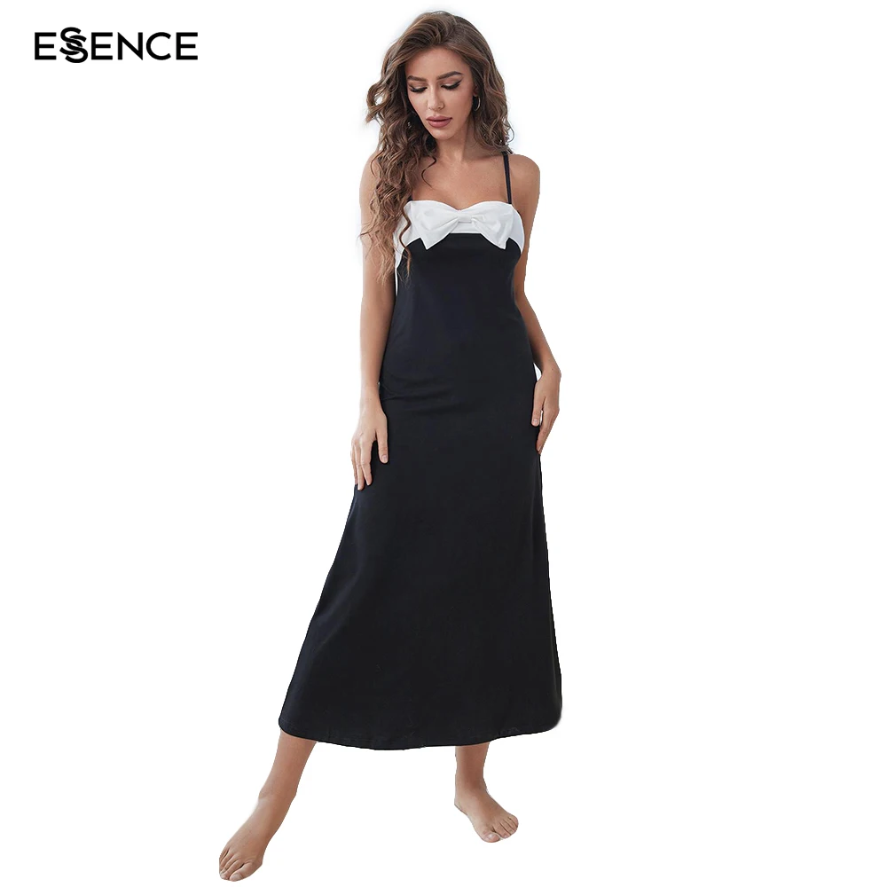 Design Summer Sleeveless Bow Cami Long Nightgown Sleep Dress Pajamas Luxury Cotton Sleepwear for Women