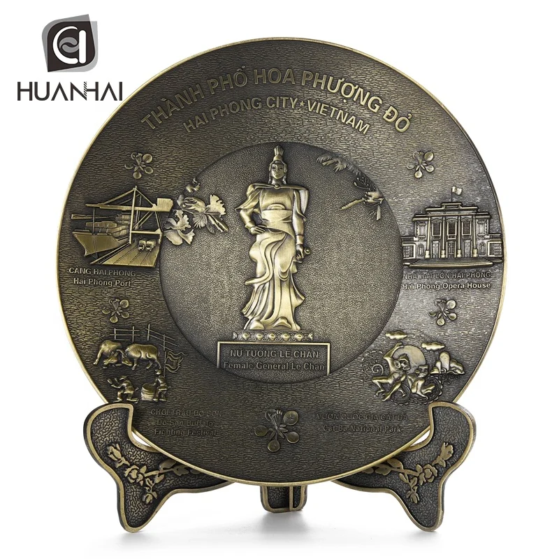 customized antique bronze 3D logo character vietnam souvenir metal plate honor