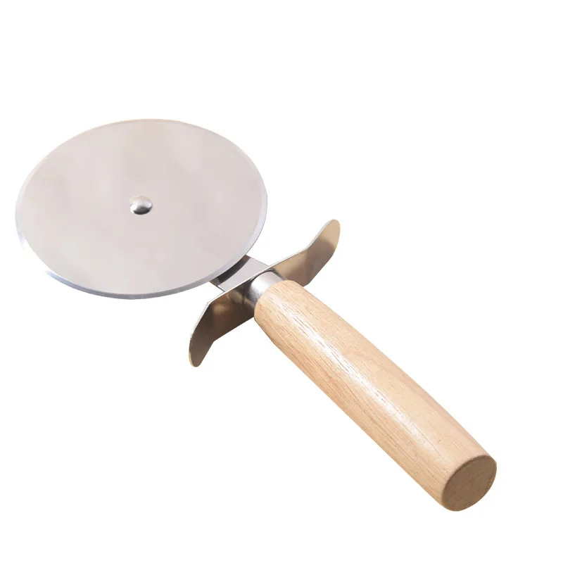 Stainless Steel Pizza Cutter Wooden Handle Hob Single Wheel New Crispy Pizza Cutter Pizza Mesquite Wheel Knife Baking Tools