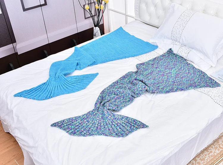 
Mermaid Throws Bag Warm Kids Adult Baby Sleeping Wrap Handmade Knitted Home Sofa Bedding Mermaid Tail Blanket 