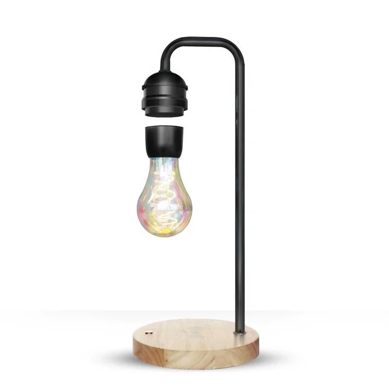 Modern New Design Wood Magnetic Floating Levitating Led Light Bulb Lamp With Wireless Phone Charging Charger