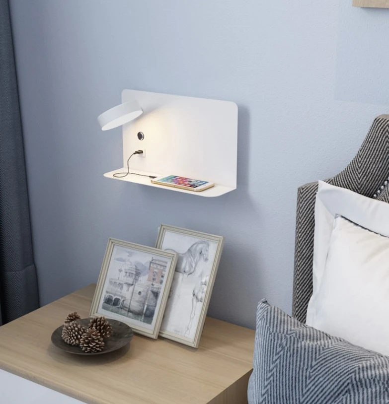 Bedroom bedside reading wall lamp black and white with USB charging hotel villa LED wall lamp