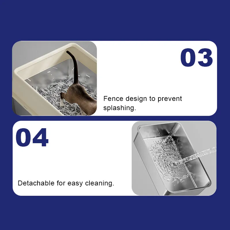 Large Capacity Semi-closed Sand Box Pet Toilet Anti Splash Cat Tray Cleaning Bath Basin Stainless Steel Cat Litter Box