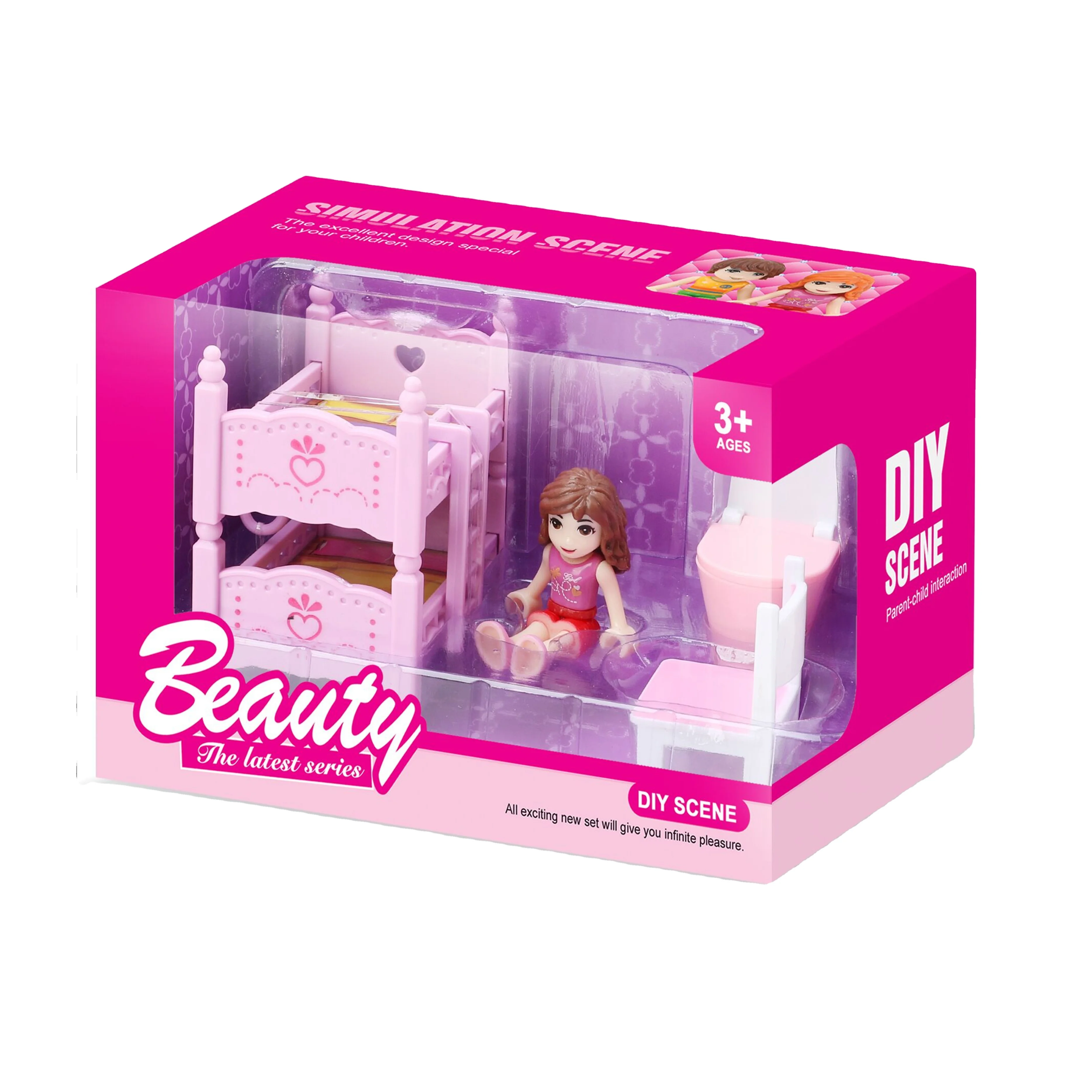 Hot Sale High Quality Pink House Set For Girl Educational Pretend  bedroom with mini doll Furniture Set  Play House Set for kids