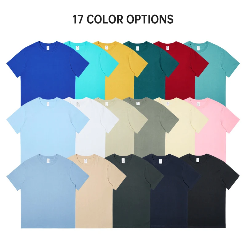 220G O-Neck Heavy Cotton Short Sleeve T-Shirt Men And Women Couples Cotton Pure White Loose Half Sleeve Fashion Card Base Shirt