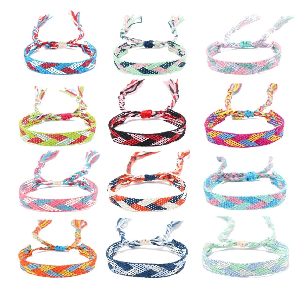 Ethnic Handmade Woven Rope String Boho Crochet Cotton Friendship Adjustable Bracelets For Women