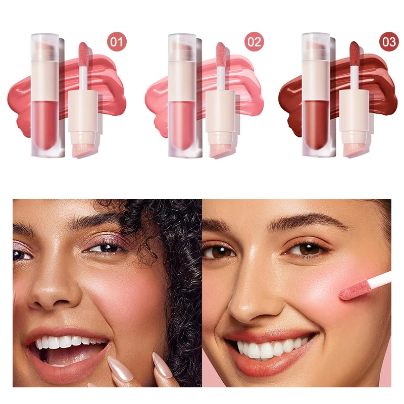 CC4414 Custom Logo Liquid Lip and Cheek Tint With Brush Pigment Cream Blush Gloss Velvet Matte Blusher