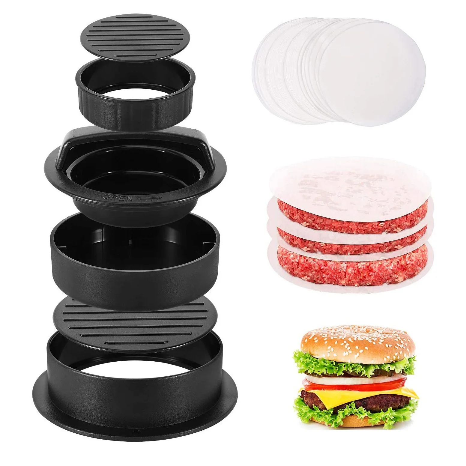 Инструменты для барбекю 3 в 1 пластиковая антипригарная ручная форма набивного мяса двойной пресс гамбургеров котлет
