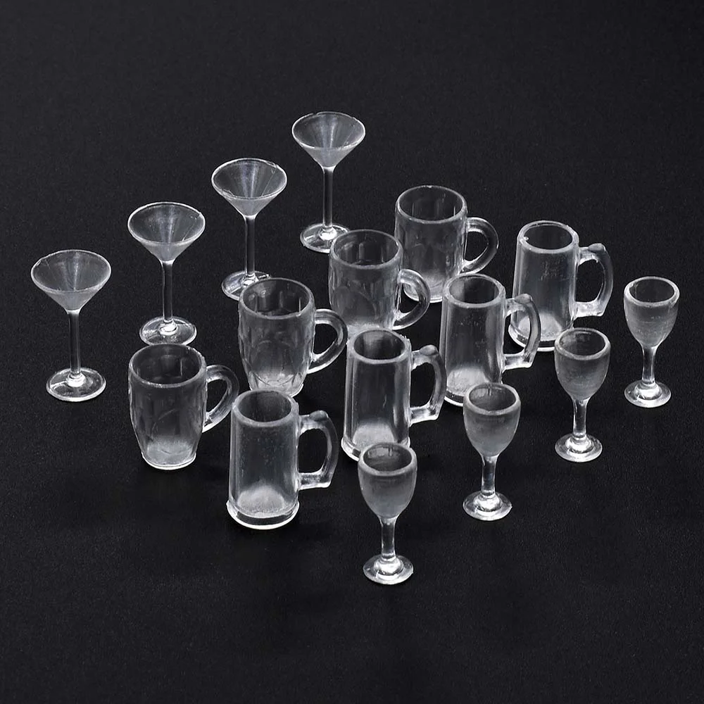 iLAND Doll House Mini Drink Beer Tea Cup Mug Goblet Wine Cocktail Cups For Dollhouse Miniature  Accessories Clear Cup  12pcs