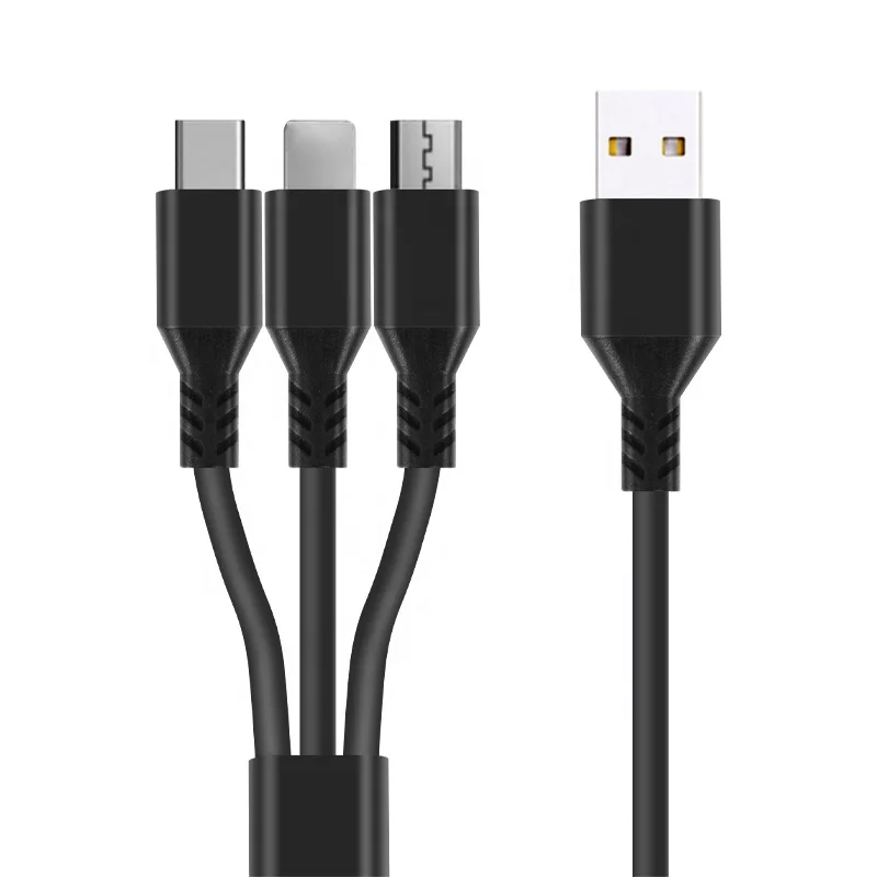 Xput 2022 New Design Micro USB Type C 8 Pin Mobile Phone Charger Cable 6A 3 In 1 Coiled USB Fast Charging Data Cable 2M