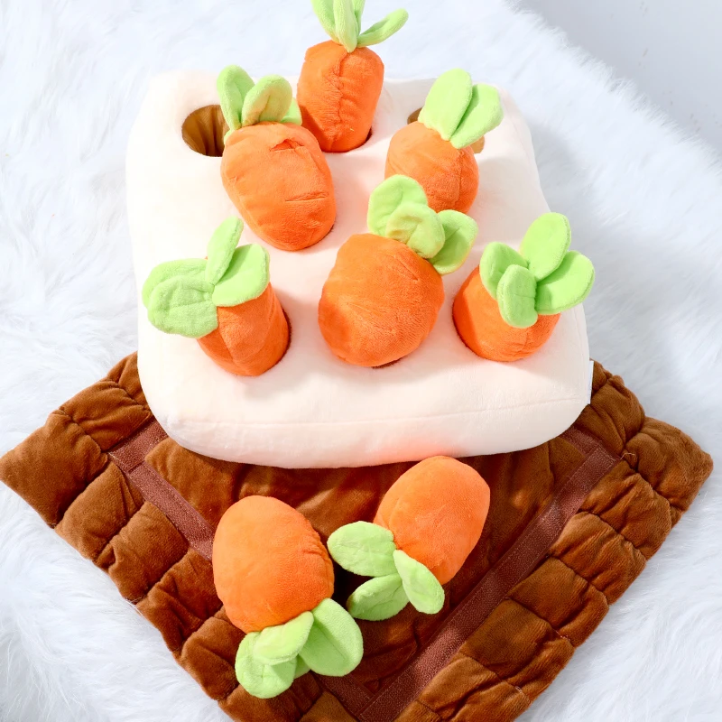 High Quality Pet Training IQ Toy Rabbit Dog Chew Plush Carrot Toy Educational Teeth Cleaning Bite Resistant Dog Toy