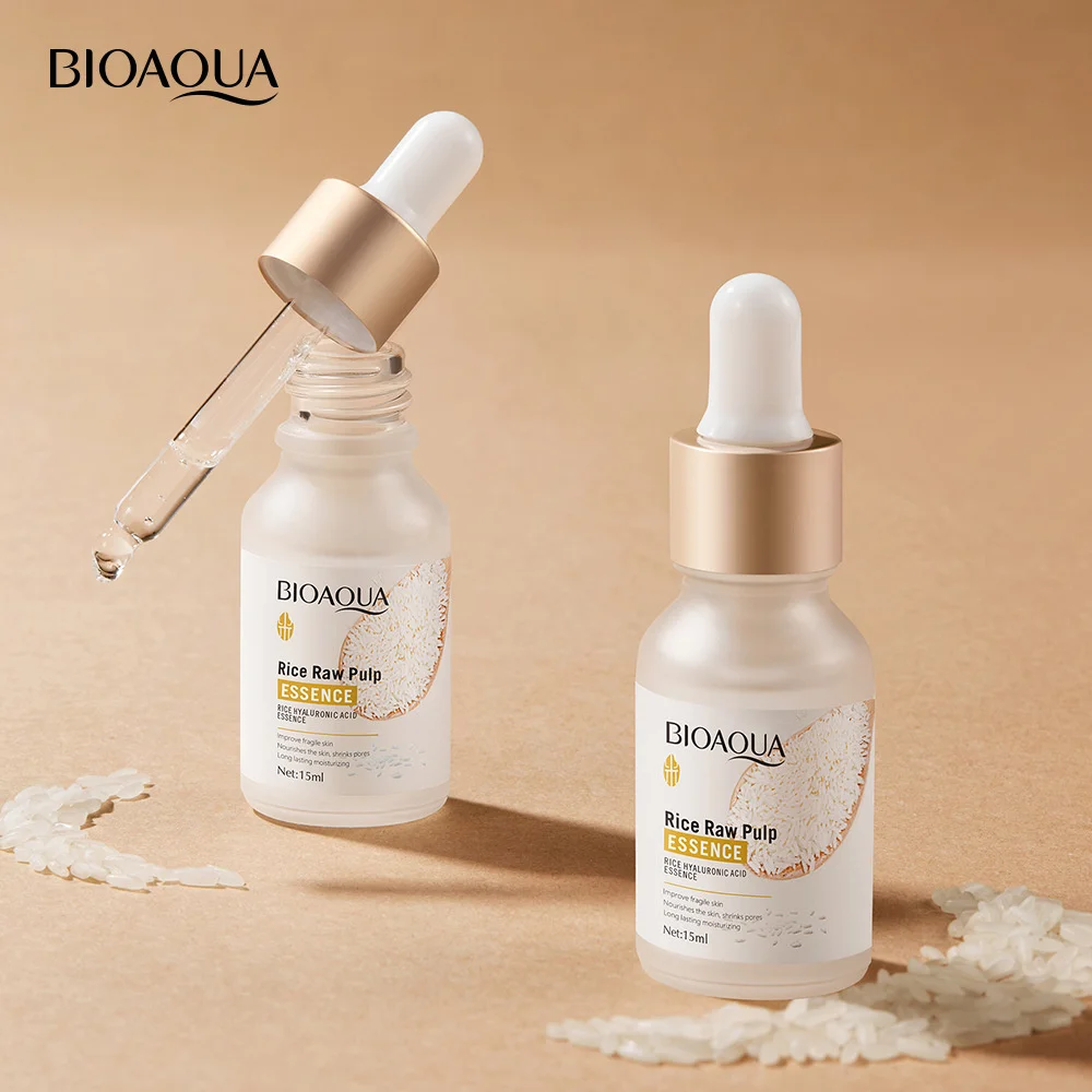 OEM Rice Raw Pulp Face Serum Hyaluronic Acid Serum Shrink Pore Nourishing Moisturizing Whitening Anti-Wrinkle Face Skin Care