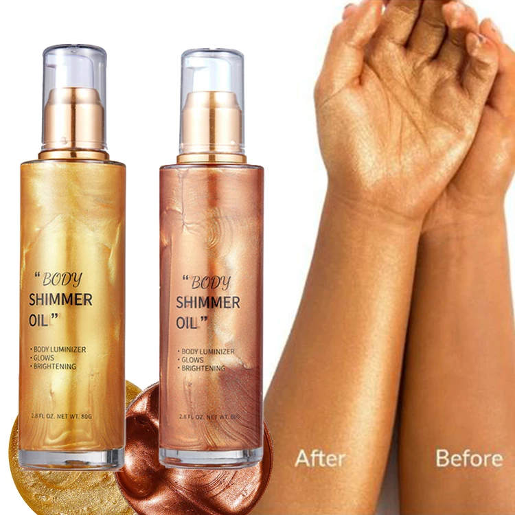 Private Label Long Lasting Makeup Vegan Shimmer Spray Highlight Bronze Golden Glow Glitter Body Shimmer Oil