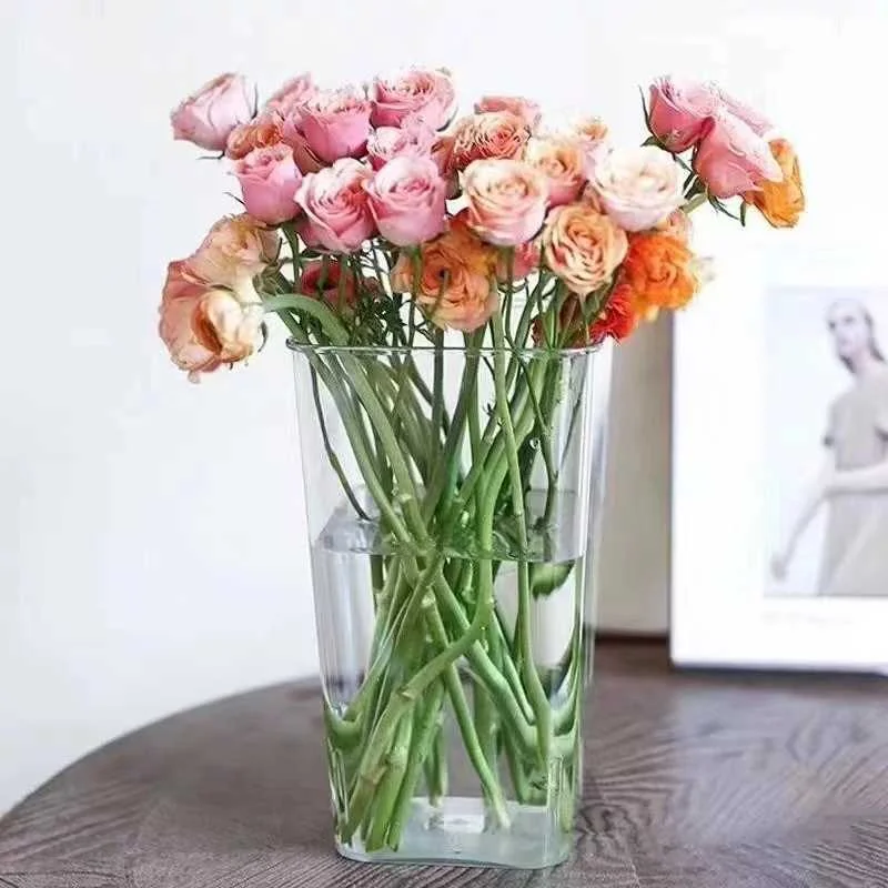 Florist Flower arrangement Material Transparent acrylic flower bucket Square flower decoration vase Drop resistant
