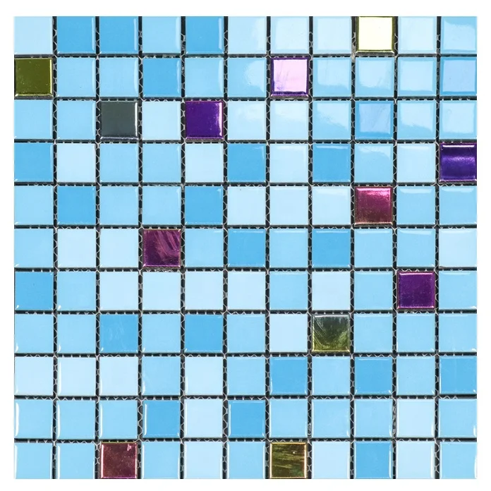 Blue Green Hexagon Mosaic Tile Gold Broken Marble Glass Mosaic for Swimming Pool Square Shape Hot Melt Technique