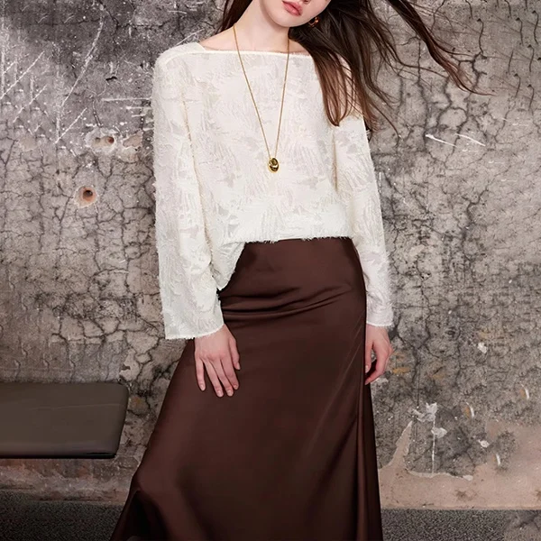 Factory autumn new heavy white shirt small tassel collar blouse loose Joker long sleeve shirt female
