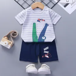 Hangzhou Poly 100% Cotton Short Sleeve Sweat Suit Sport Children 2pcs Baby Boys Clothing Sets