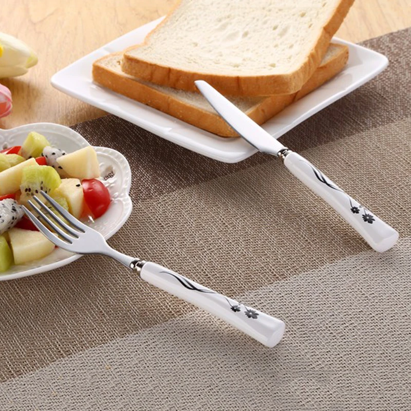 Graceful Pitchfork With Ceramic Handle Inox Stainless Steel Fruit Fork Knife